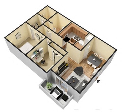 Spring-Lake-Cove-2x1 2-bed, 1-bath 890 square foot apartment floor plan at Spring Lake Cove Apartments in Birmingham, AL
